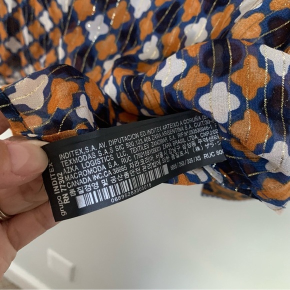 NWT Zara Woman Premium Denim Collection Geometric Print Metallic Blouse - Picture 8 of 10